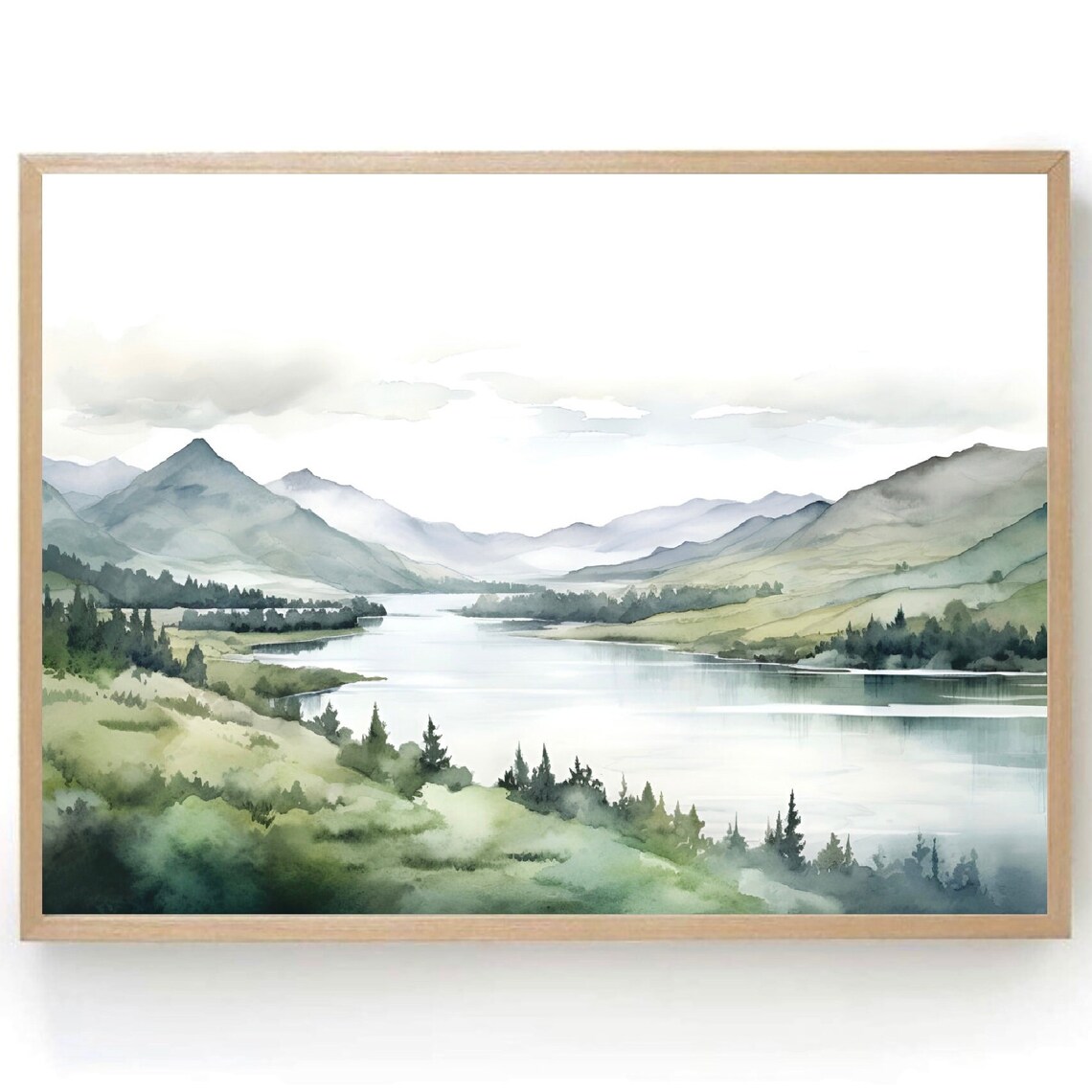 Columbia River Watercolor Art Print, Washington Landscape
