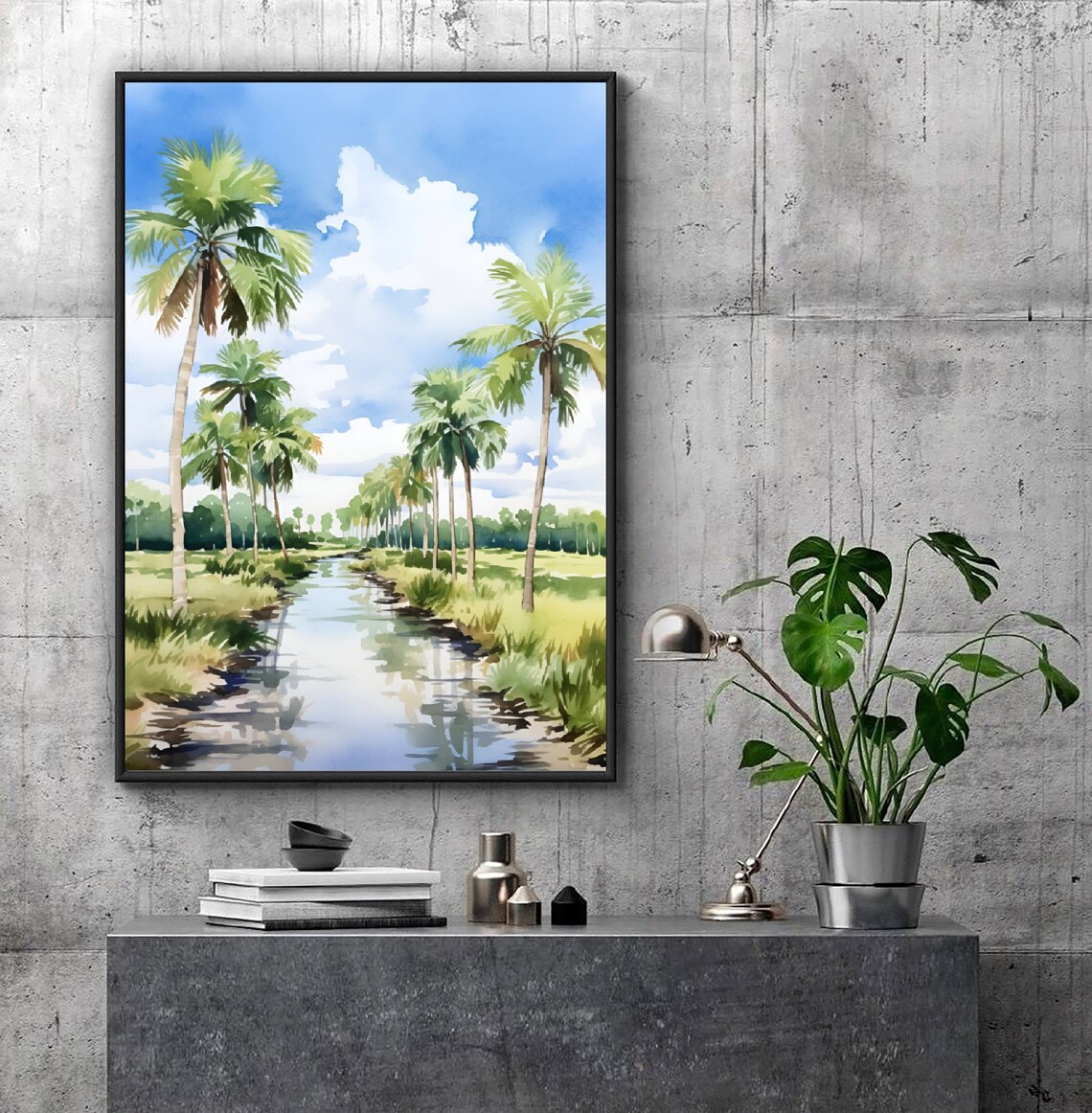 Florida Everglades Palm Trees Marsh Waterway Watercolor Poster - Image 4