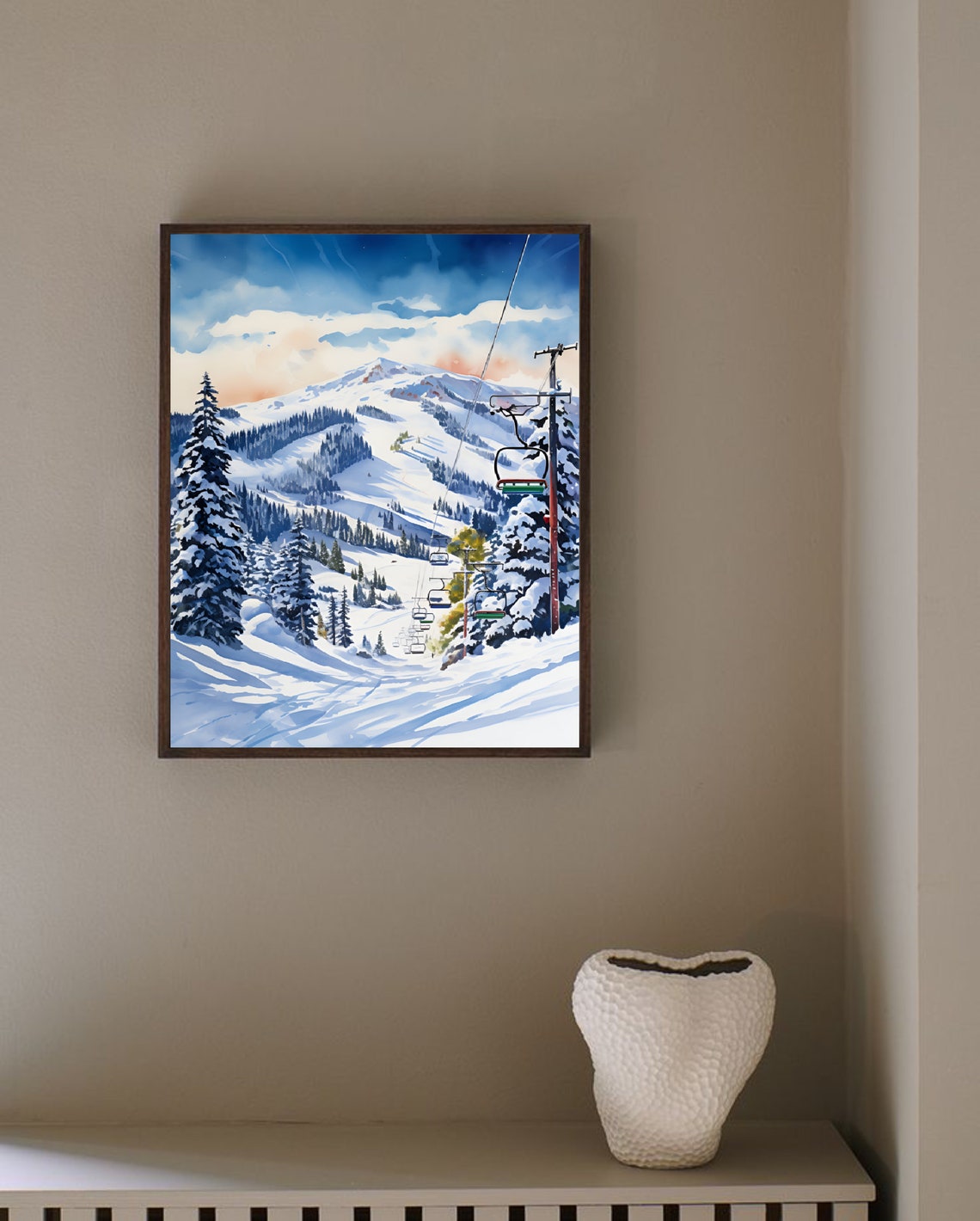 Diamond Peak Nevada Ski Resort Chairlift Snow Watercolor Poster - Image 4