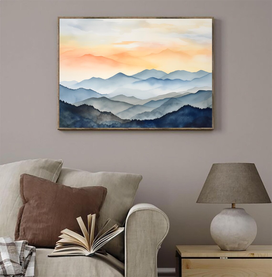 Smoky Mountains Watercolor Art Print, Sunrise Panorama - Image 2