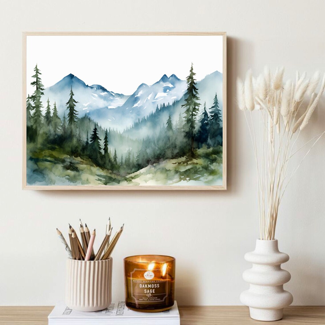 Panoramic Mountain Forest Watercolor Art Print - Image 3