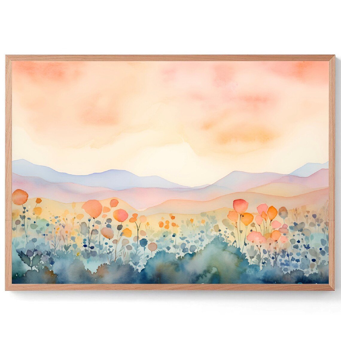 Sandia Mountains New Mexico Sunrise Bloom Meadow Watercolor Poster