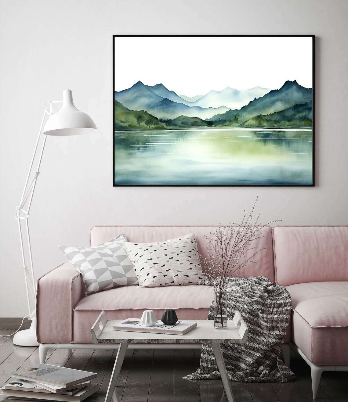Norway Watercolor Mountain Lake Panorama Art Print - Image 4