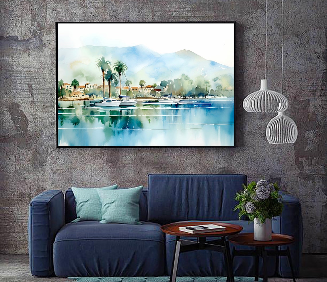 San Diego Pier Print California Travel Poster Blue Watercolor Painting San Diego Wall Art California Coast Wall Decor Large Coastal Poster - Image 4