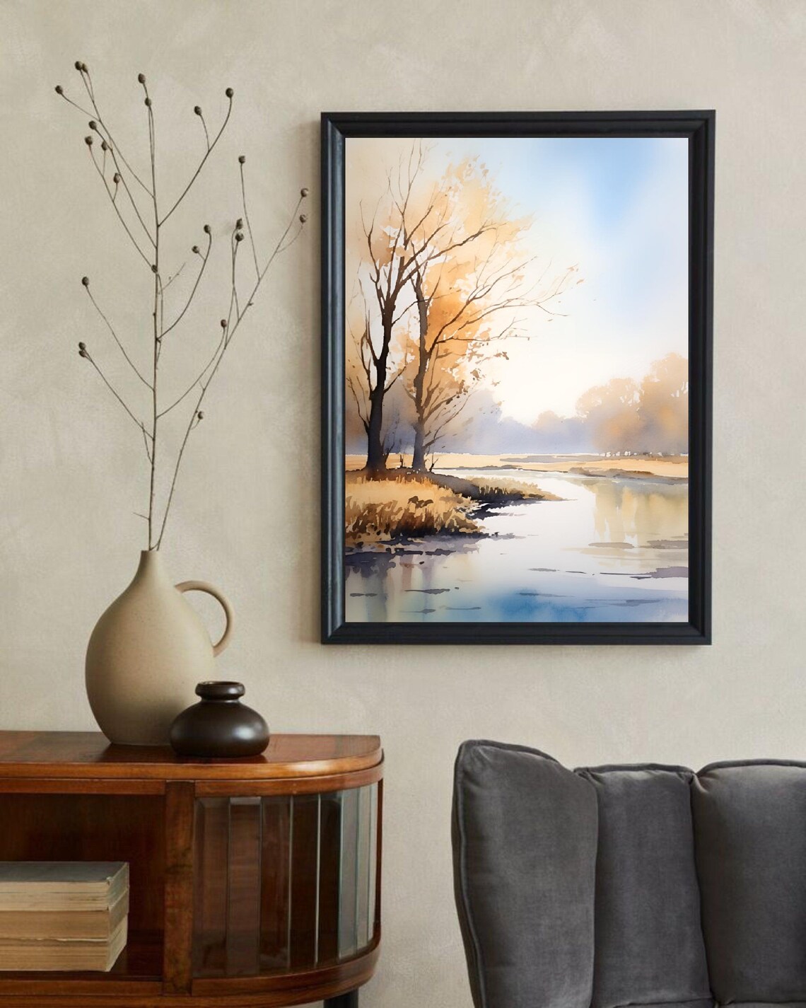Iowa River Autumn Trees Calm River Morning Watercolor Poster - Image 2