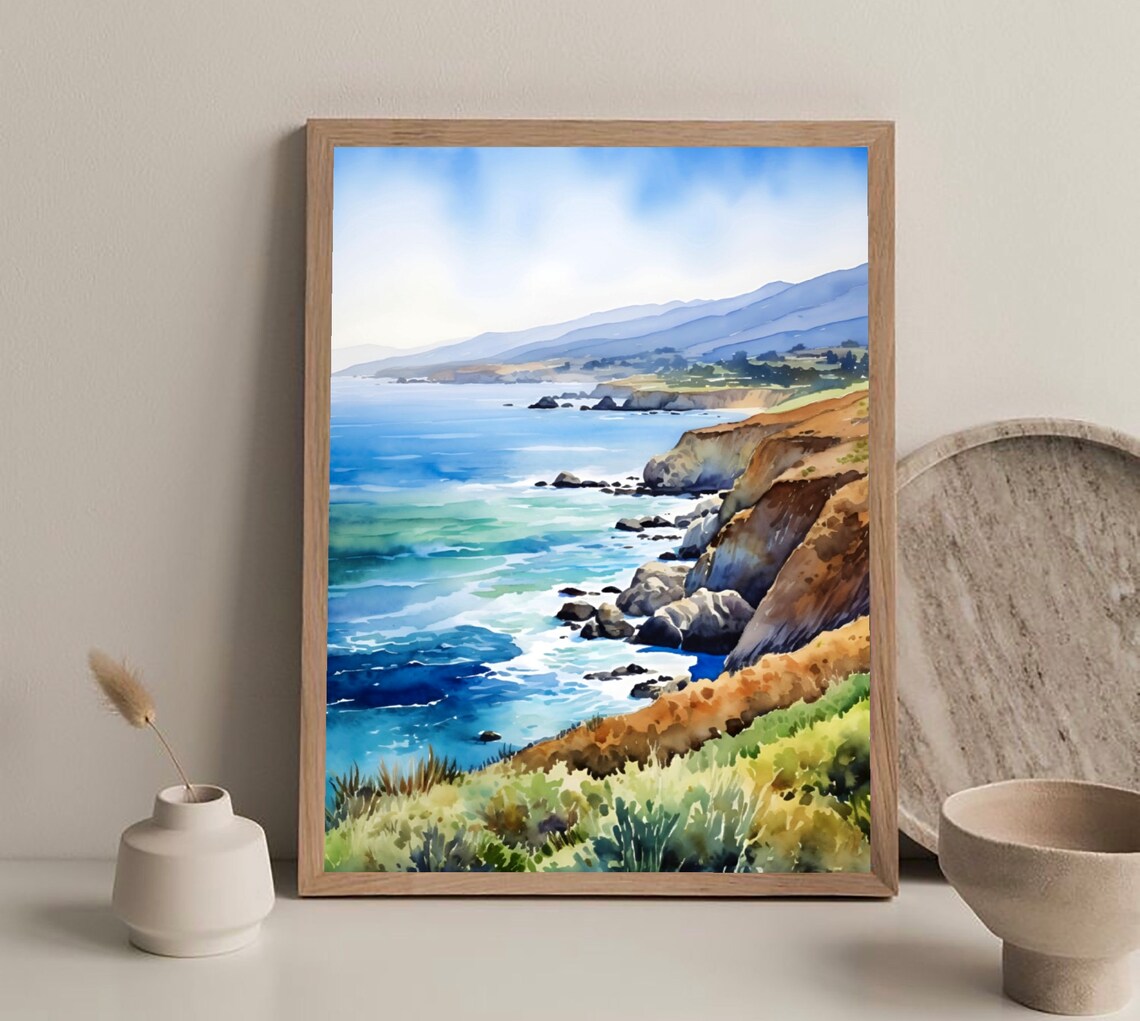 California Coast Watercolor Art Print, Big Sur - Image 2