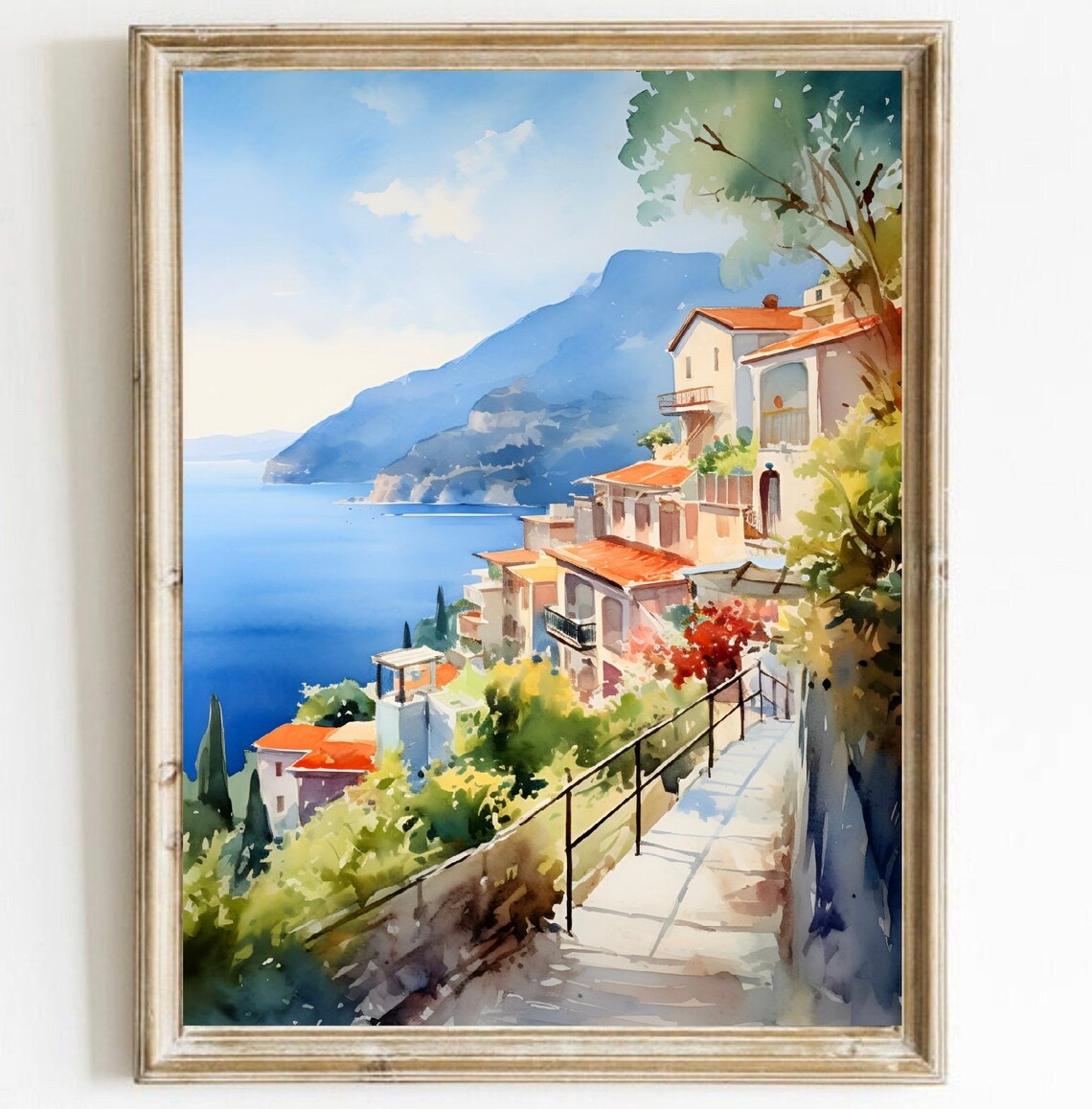 Sorrento Italy Watercolor Coastal Travel Poster