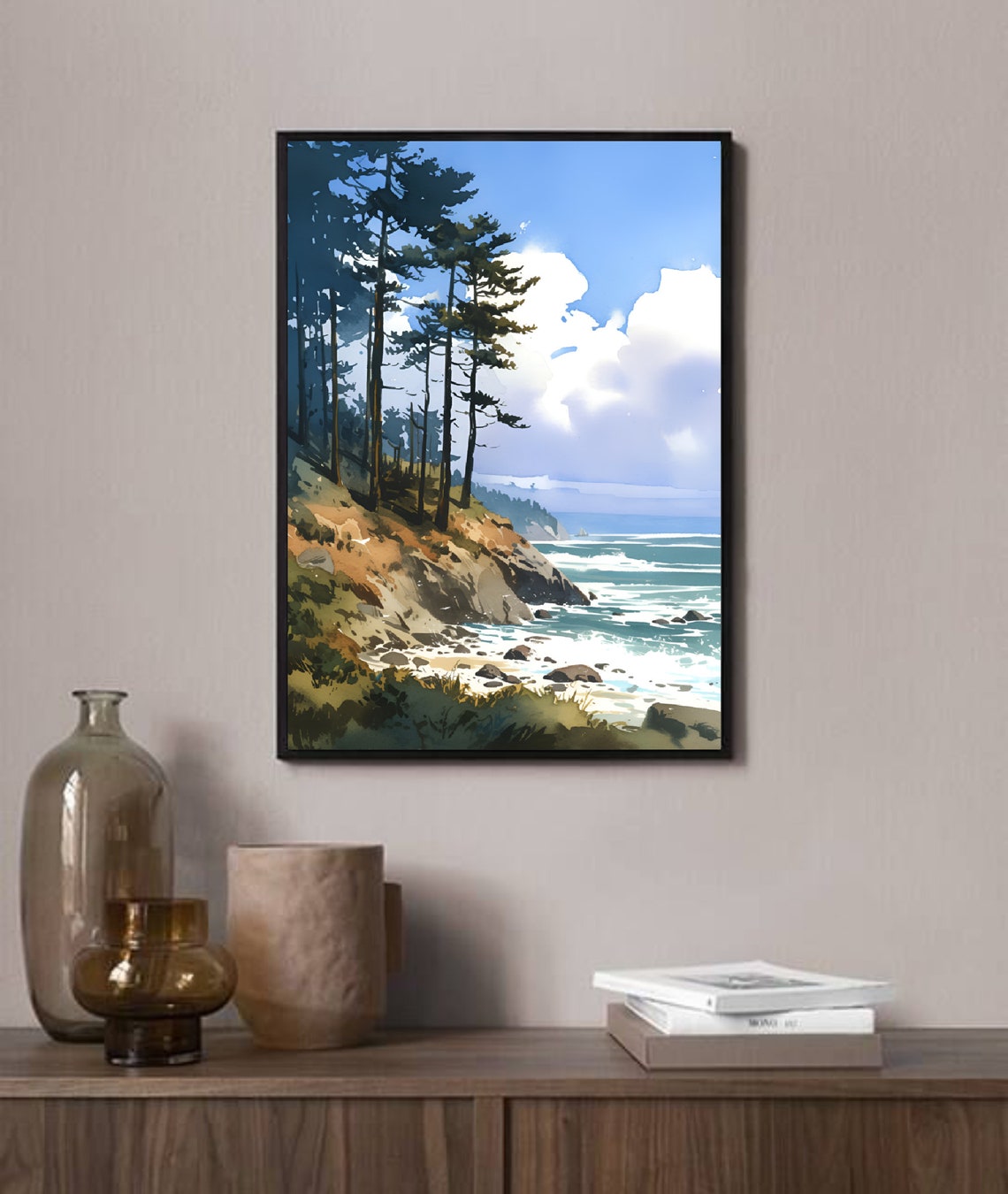 Lake Ontario Wall Art Coastal Watercolor Painting Great Lakes Print Forest Lake Landscape Art New York State Print Travel Poster - Image 4