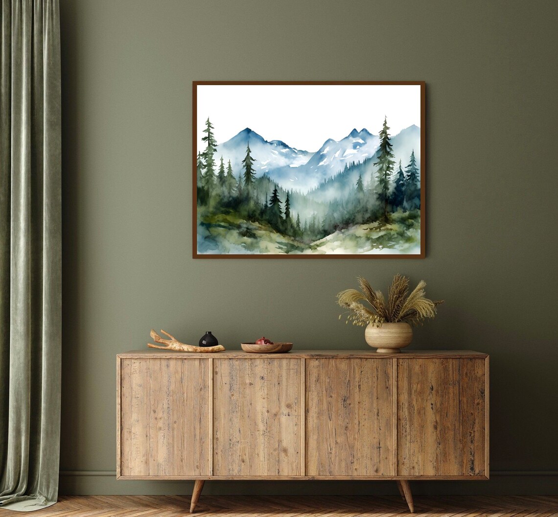 Panoramic Mountain Forest Watercolor Art Print - Image 2