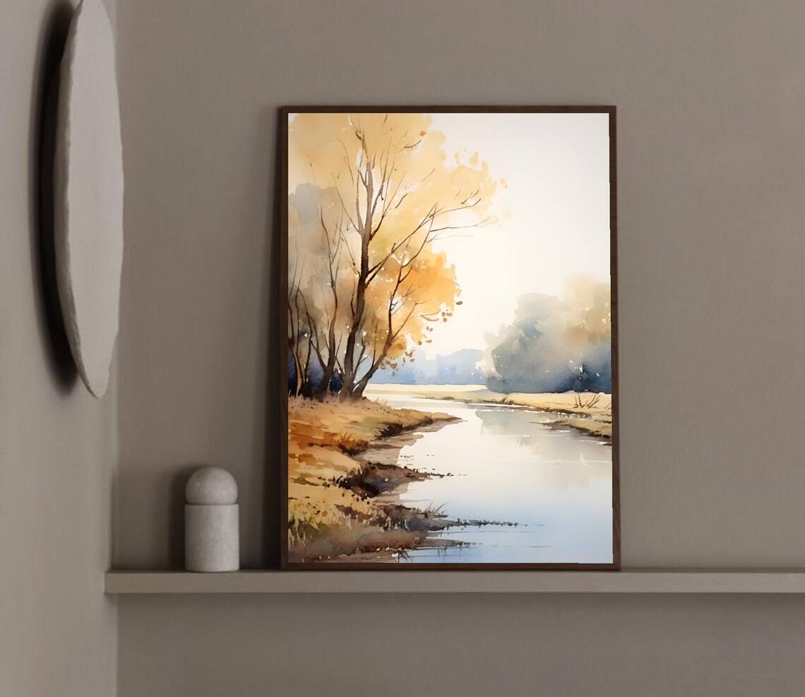 Cuyahoga River Ohio Autumn Trees Misty River Watercolor Poster - Image 3
