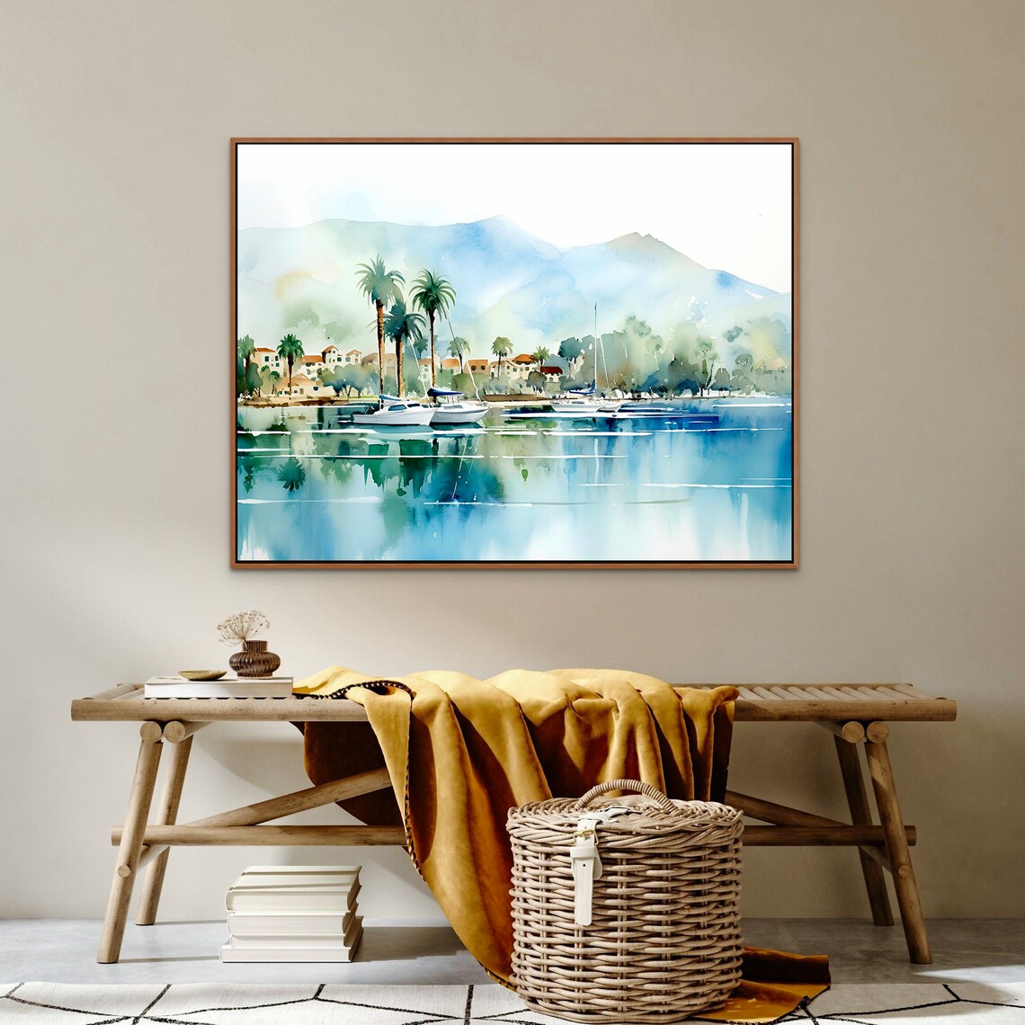 San Diego California Harbor Sailboats Palms Watercolor Travel Poster - Image 2