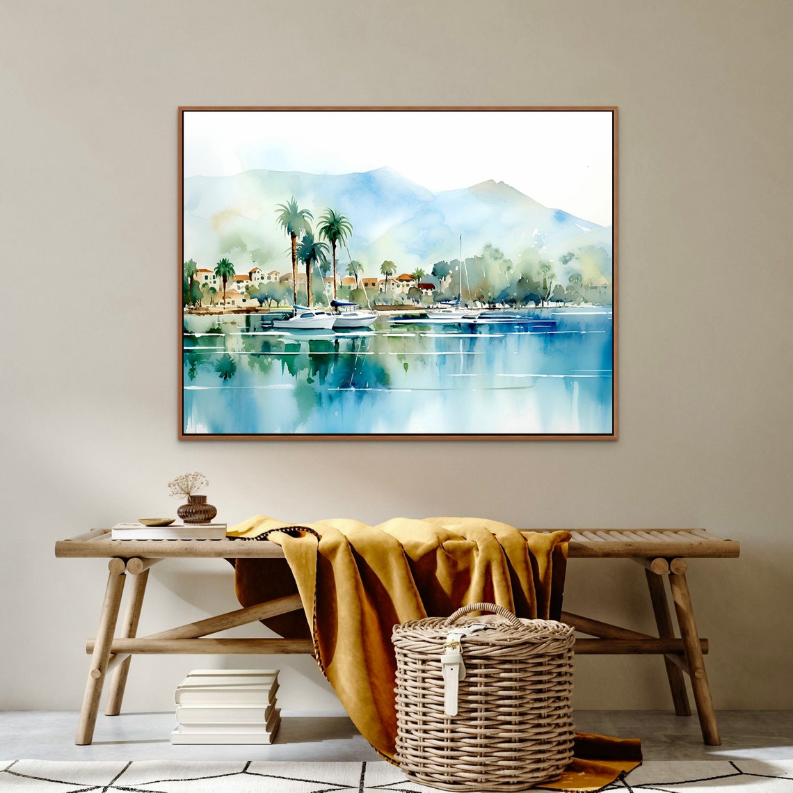 San Diego Pier Print California Travel Poster Blue Watercolor Painting San Diego Wall Art California Coast Wall Decor Large Coastal Poster - Image 2