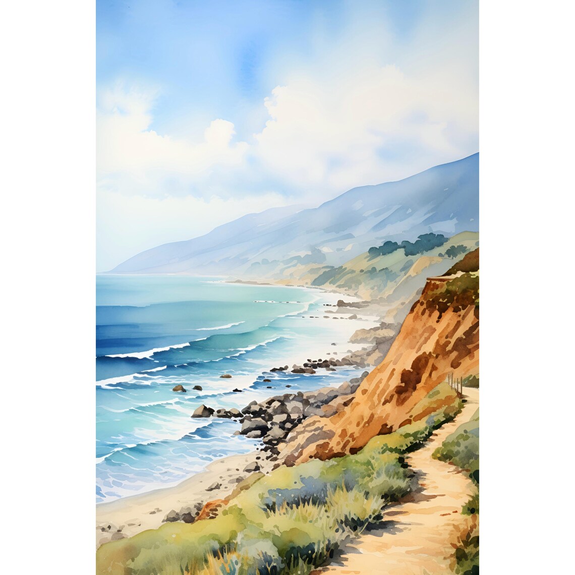Point Mugu California Coast Watercolor Art Print