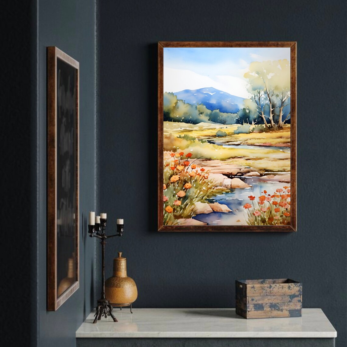 Mount Bonnell Wildflower Creek Blue Mountain Watercolor Art Poster - Image 4