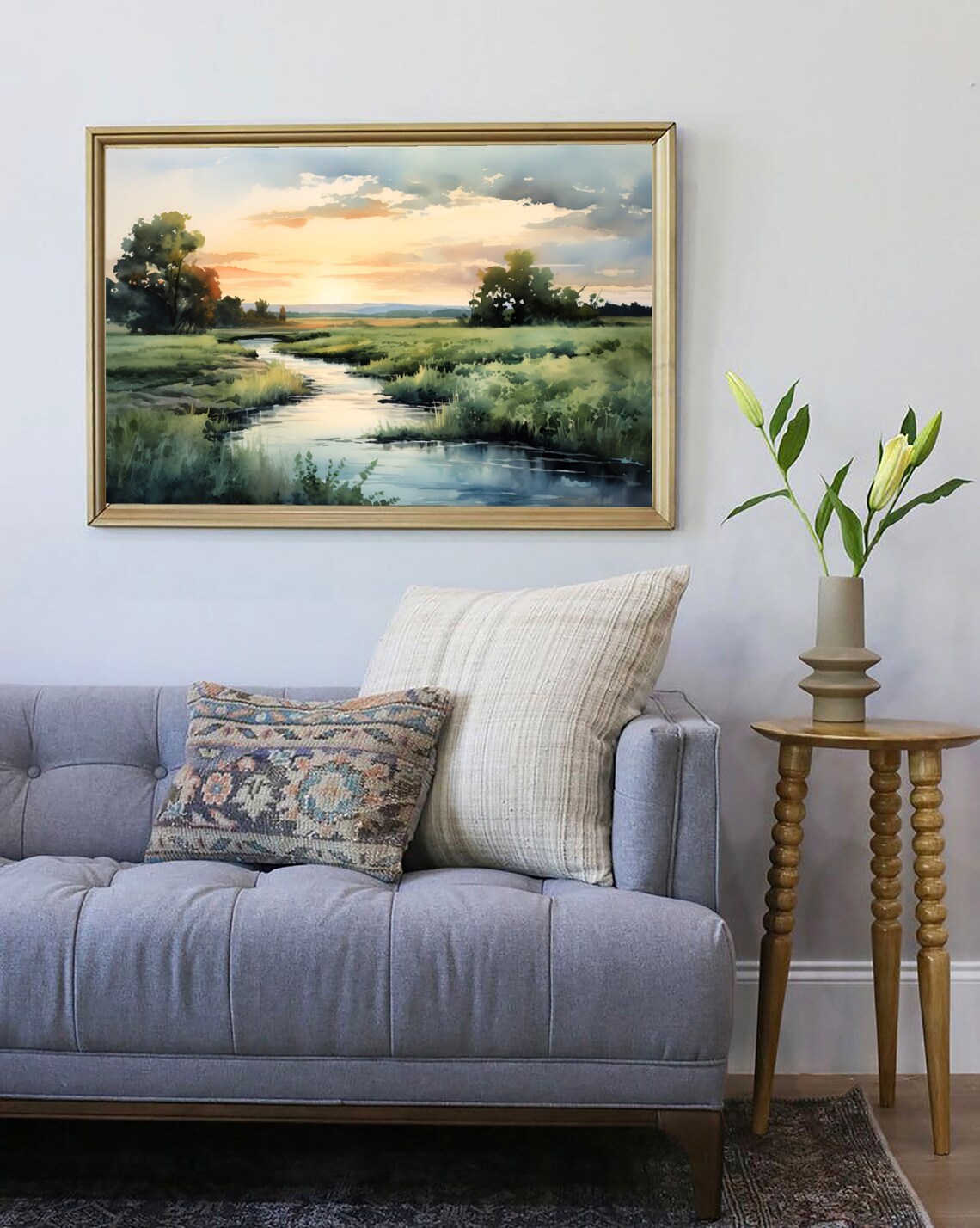Big Blue River Nebraska Marsh Sunset River Watercolor Poster - Image 2