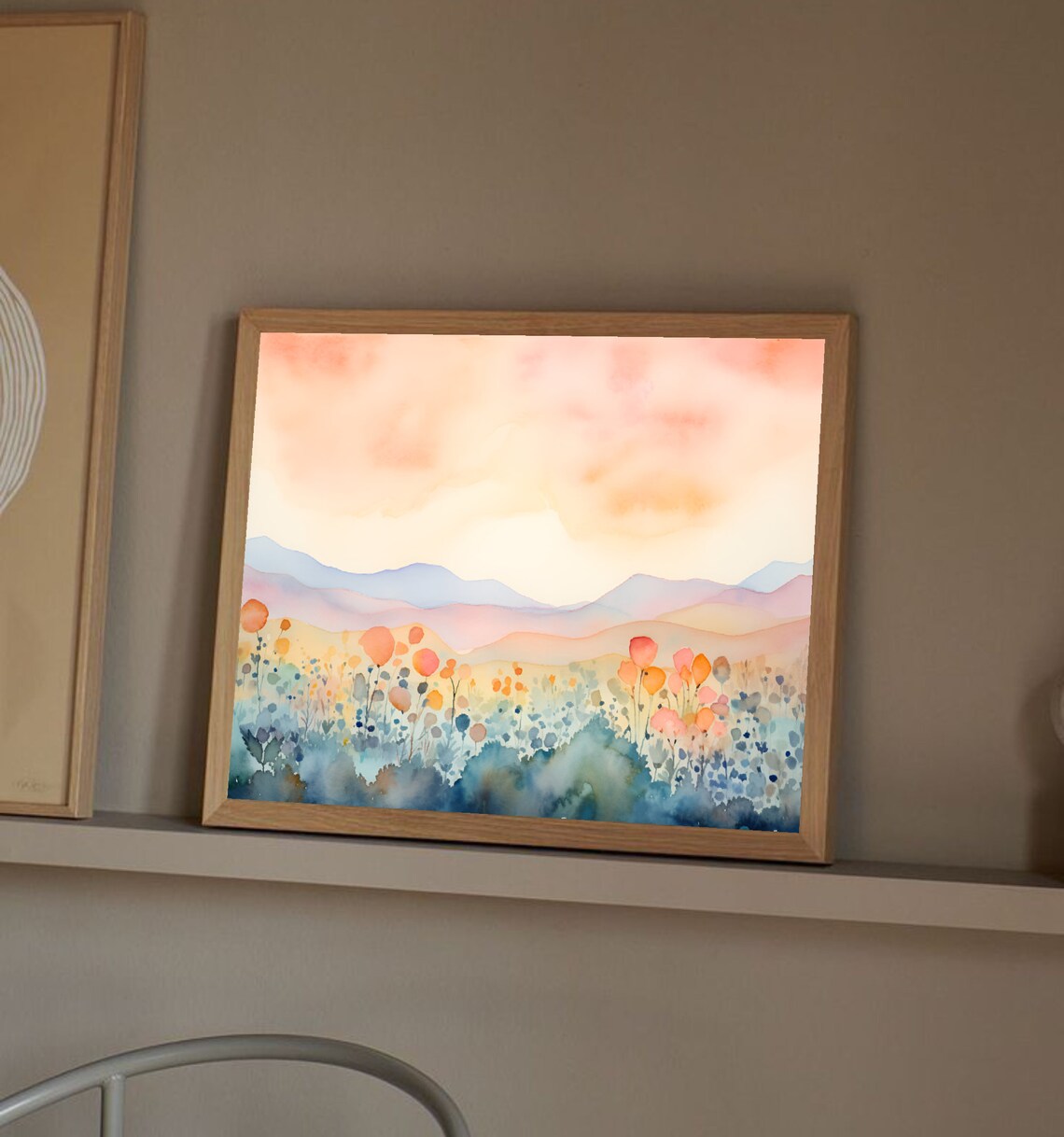 Sandia Mountains New Mexico Sunrise Bloom Meadow Watercolor Poster - Image 3