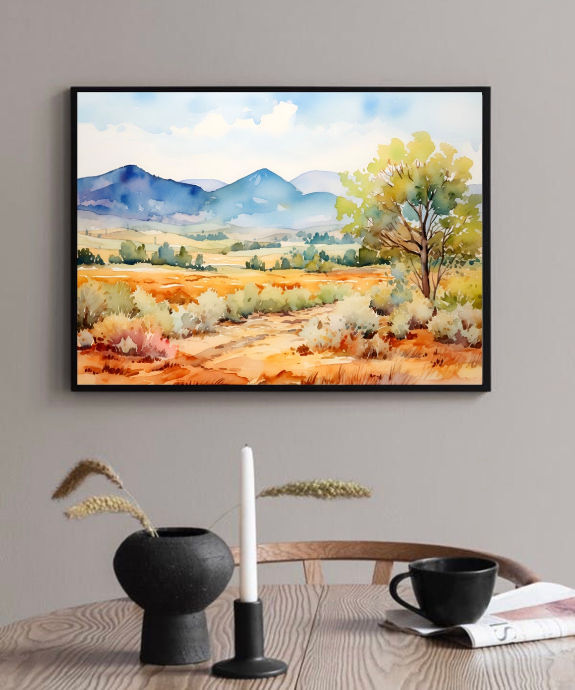 Las Cruces Desert Valley Blue Mountain Watercolor Landscape Poster - Image 4
