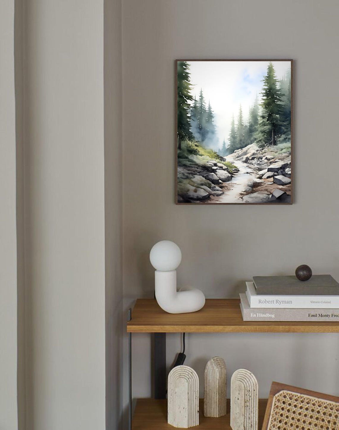 Umpqua National Forest Oregon Misty Evergreen Stream Watercolor Poster - Image 4