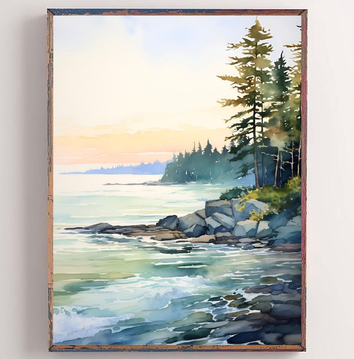 Kootenai River Idaho Misty Mountain River Stream Watercolor Poster