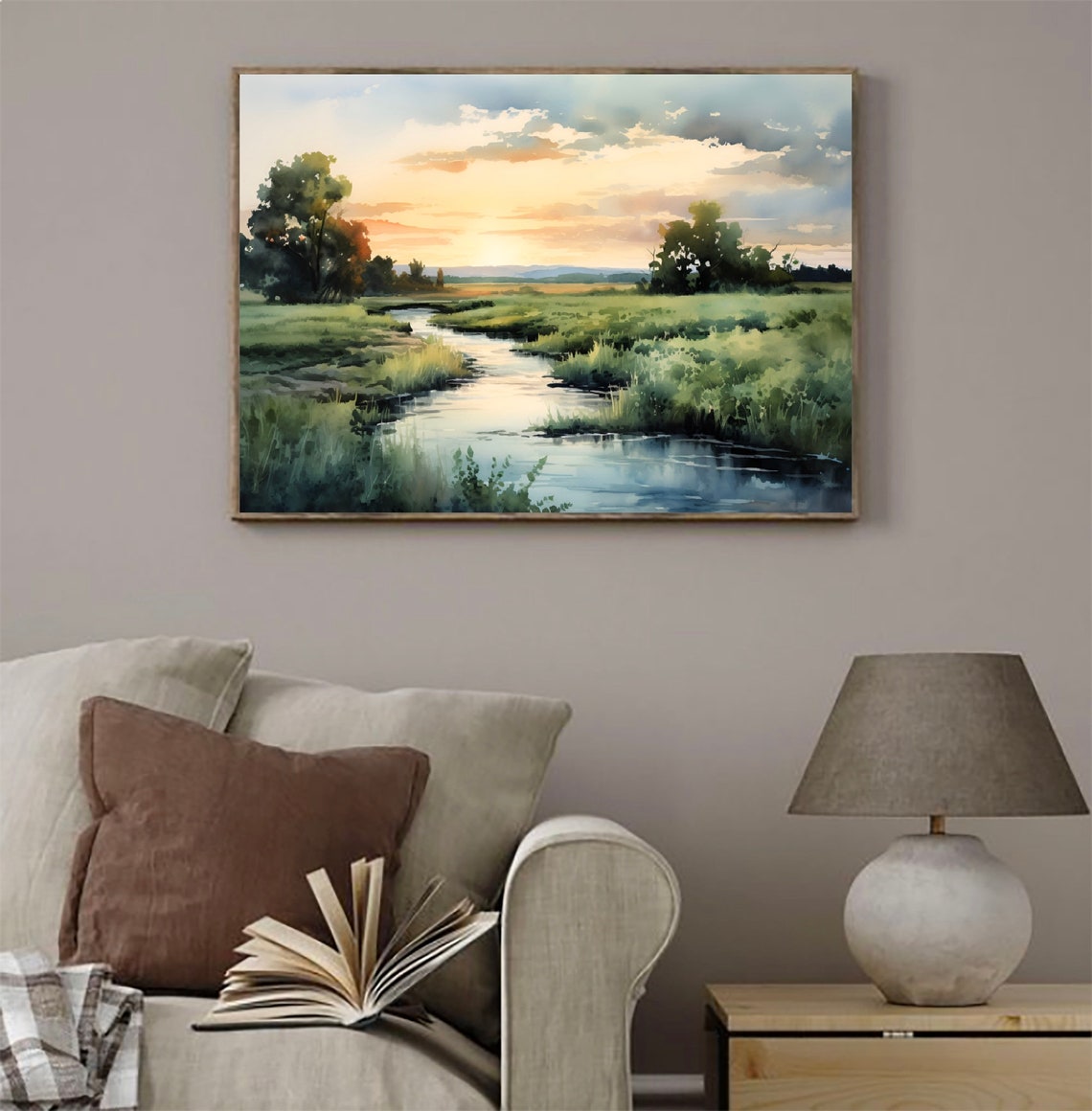 Big Blue River Nebraska Marsh Sunset River Watercolor Poster - Image 4