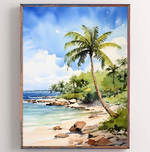 Playa Del Carmen Watercolor Art Print Mexico Painting Beach House Wall Art Esmeralda Beach Poster Coastal Landscape Artwork