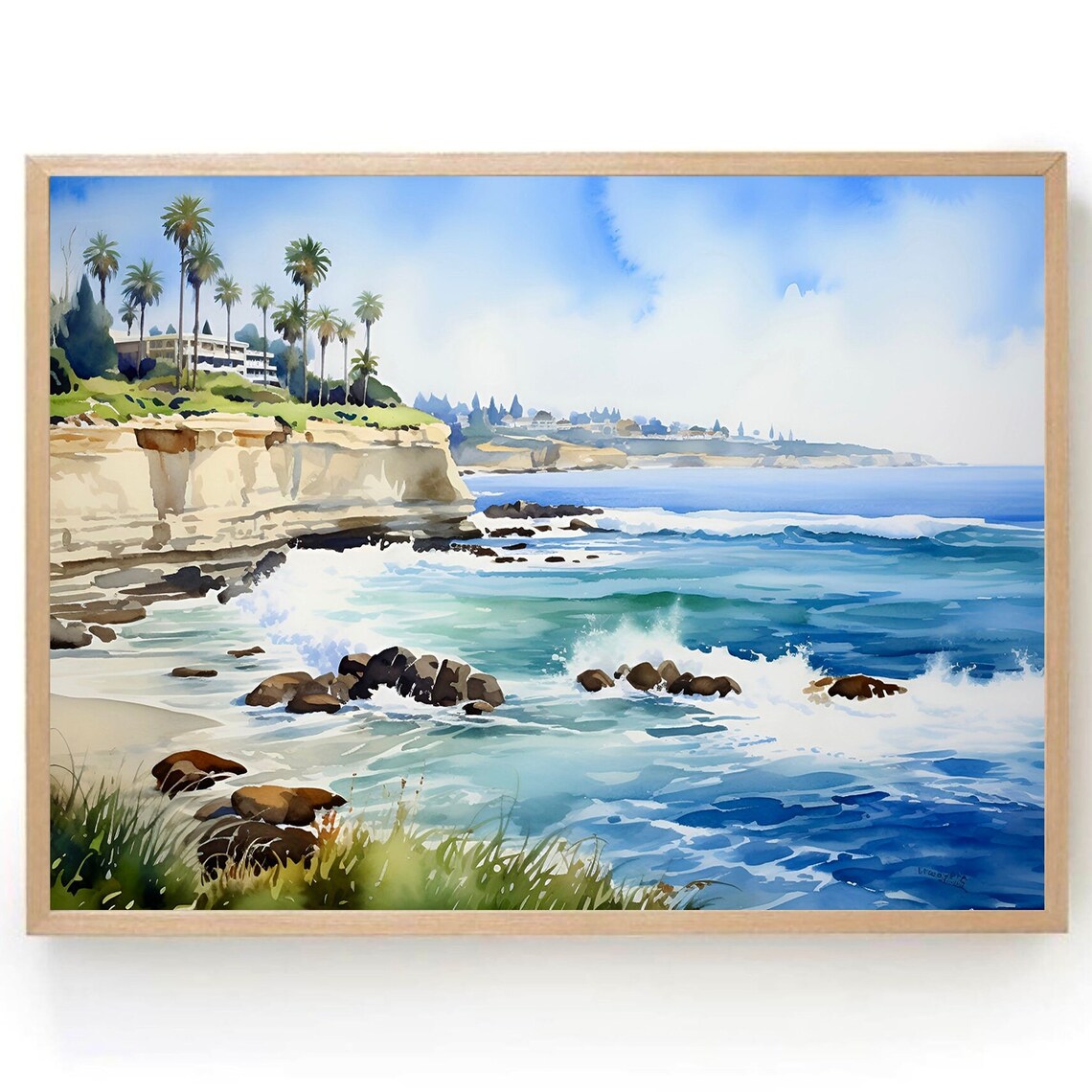 California Coast Watercolor Print, San Diego Travel Poster