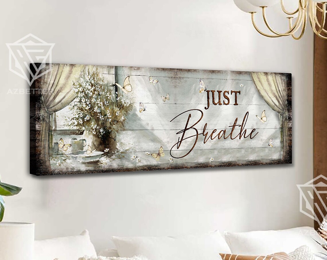 Just Breathe Sunlit Window Butterflies Flowers Scene Wall Poster - Image 4
