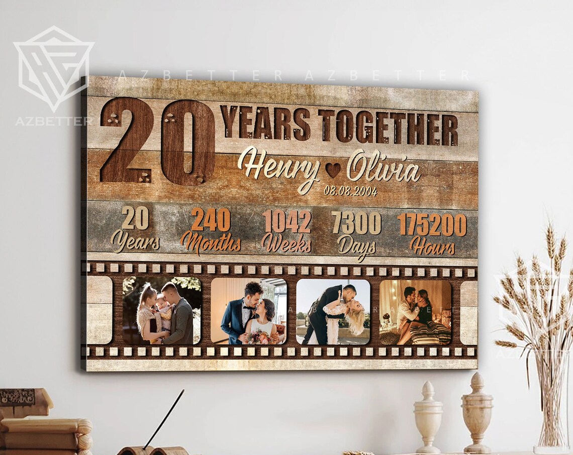 20 Years Together Anniversary Photo Filmstrip Wood Plank Poster