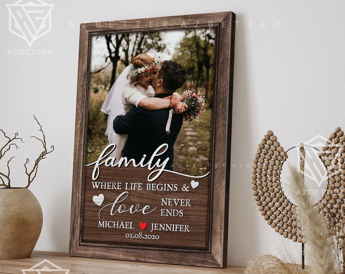 Family Where Life Begins Love Never Ends Wedding Photo Quote Poster