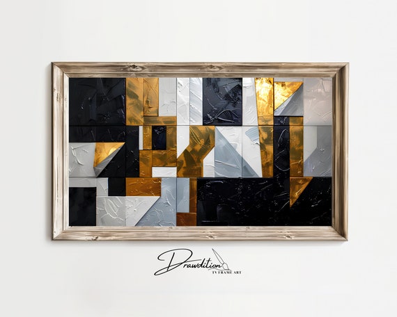 Frame Tv Art Black White Gold Abstract Frame Tv Art Geometric White Black Gold Abstract Frame Tv Art Gold Black White