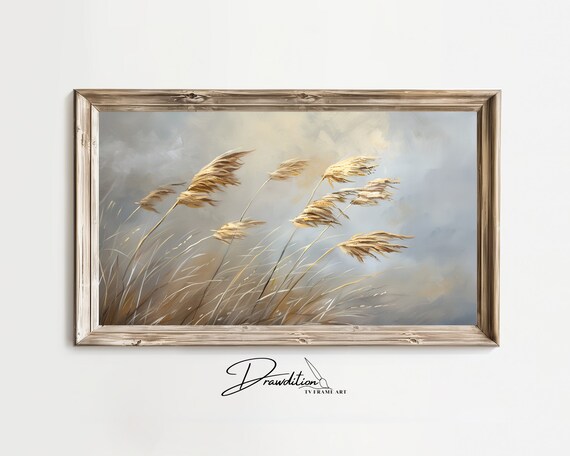 Neutral Reeds Grass Painting Coastal Beige Nature Landscape Wall Art Print