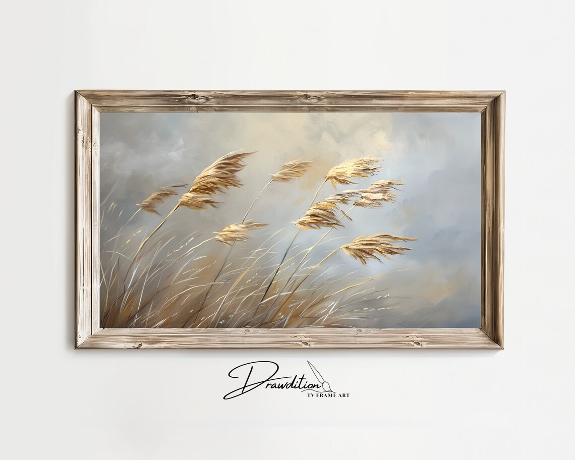 Neutral Reeds Grass Painting Coastal Beige Nature Landscape Wall Art Print