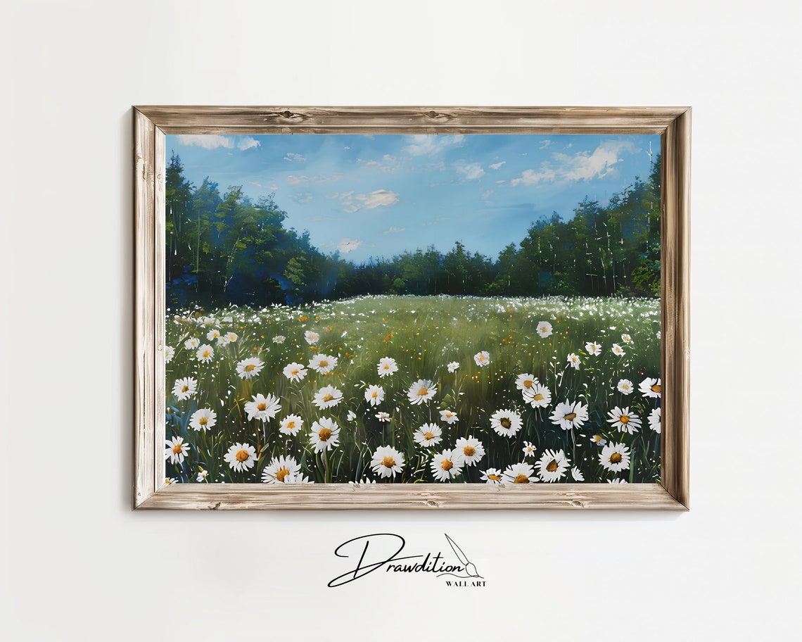Sunny Daisy Wildflower Meadow Summer Landscape Nature Poster