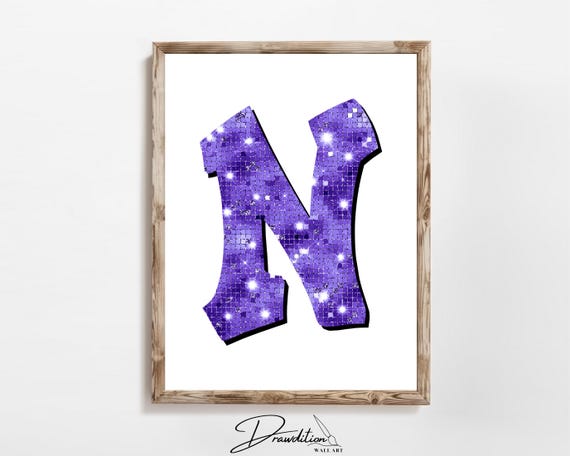 Disco Indigo Letter N Print Purple Trendy Personalized Monogram Wall Art Disco Cowgirl Dorm Decor Preppy Poster Teen Room