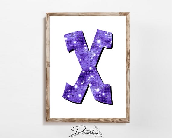 Disco Indigo Letter X Print Purple Trendy Personalized Monogram Wall Art Disco Cowgirl Dorm Decor Preppy Poster Teen Room