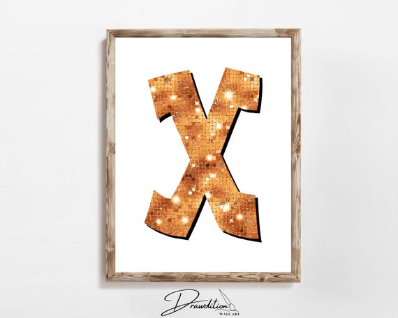 Disco Orange Letter X Print Orange Trendy Personalized Monogram Wall Art Disco Cowgirl Dorm Decor Preppy Poster Teen Room