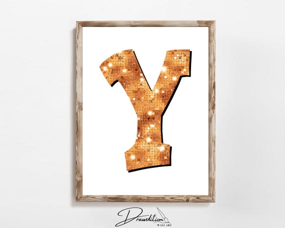 Disco Orange Letter Y Print Orange Trendy Personalized Monogram Wall Art Disco Cowgirl Dorm Decor Preppy Poster Teen Room