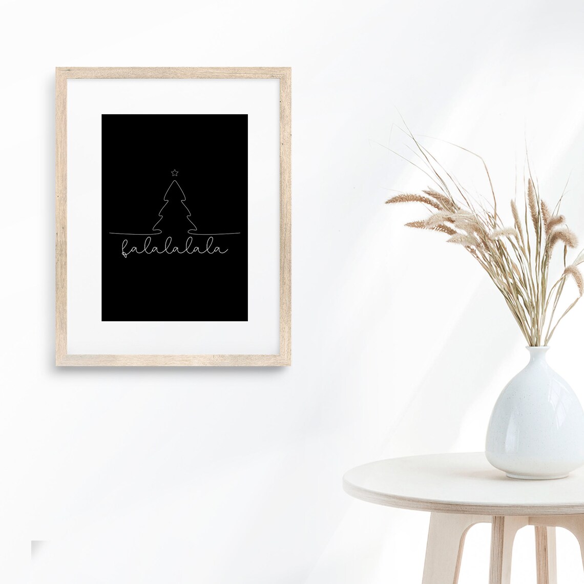 Falalalala Christmas Tree Line Art Poster Black Minimalist Holiday - Image 2