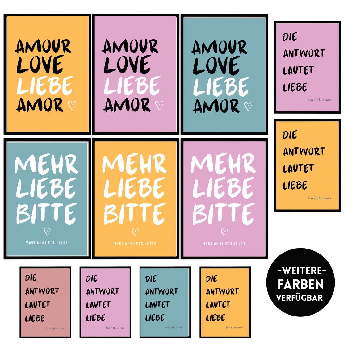Amour Love Liebe Amor Four Language Quote Heart Wall Decor Poster - Image 3