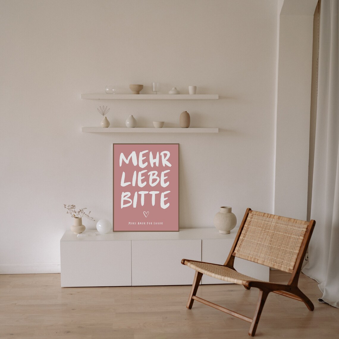 Mehr Liebe Bitte Blush Pink German Love Quote Typography Heart Poster - Image 3