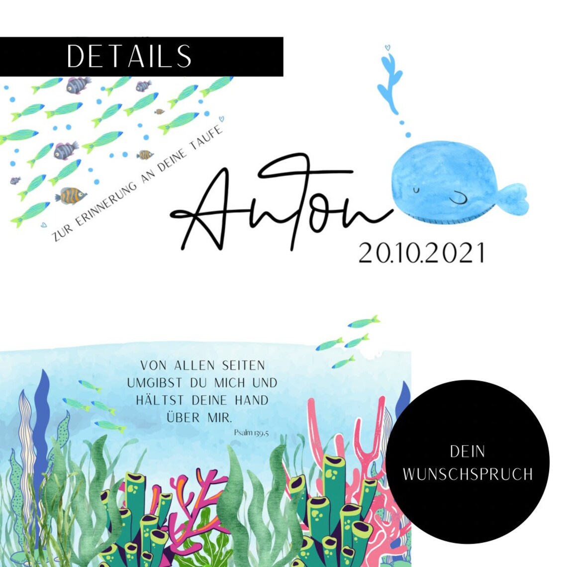 Personalized Baptism Poster with Whale Underwater Scene for Nursery - Image 3