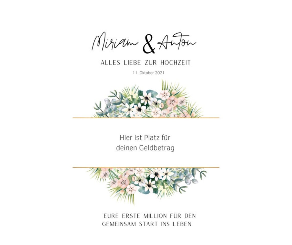 Personalized Wedding Cash Gift Poster for Couples Floral Design - Image 2