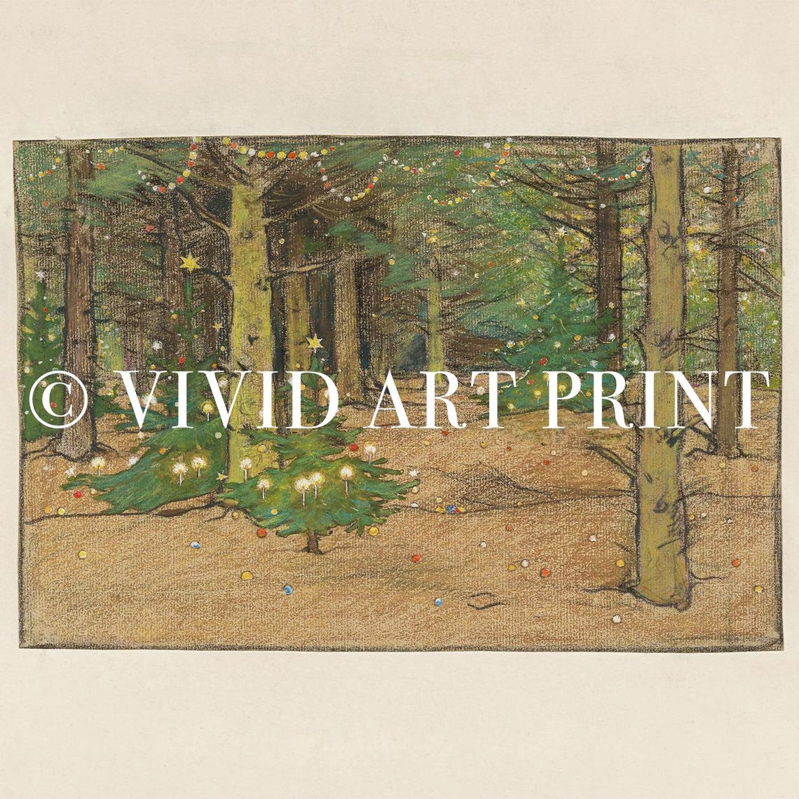 Enchanted Forest Vintage Christmas Trees Art Print - Image 4