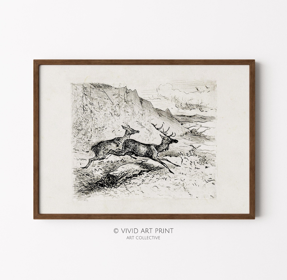 Rustic Vintage Deer Sketch Nursery Wildlife Art Print