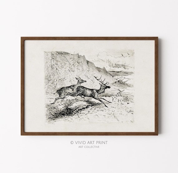 Rustic Vintage Deer Sketch Nursery Wildlife Art Print