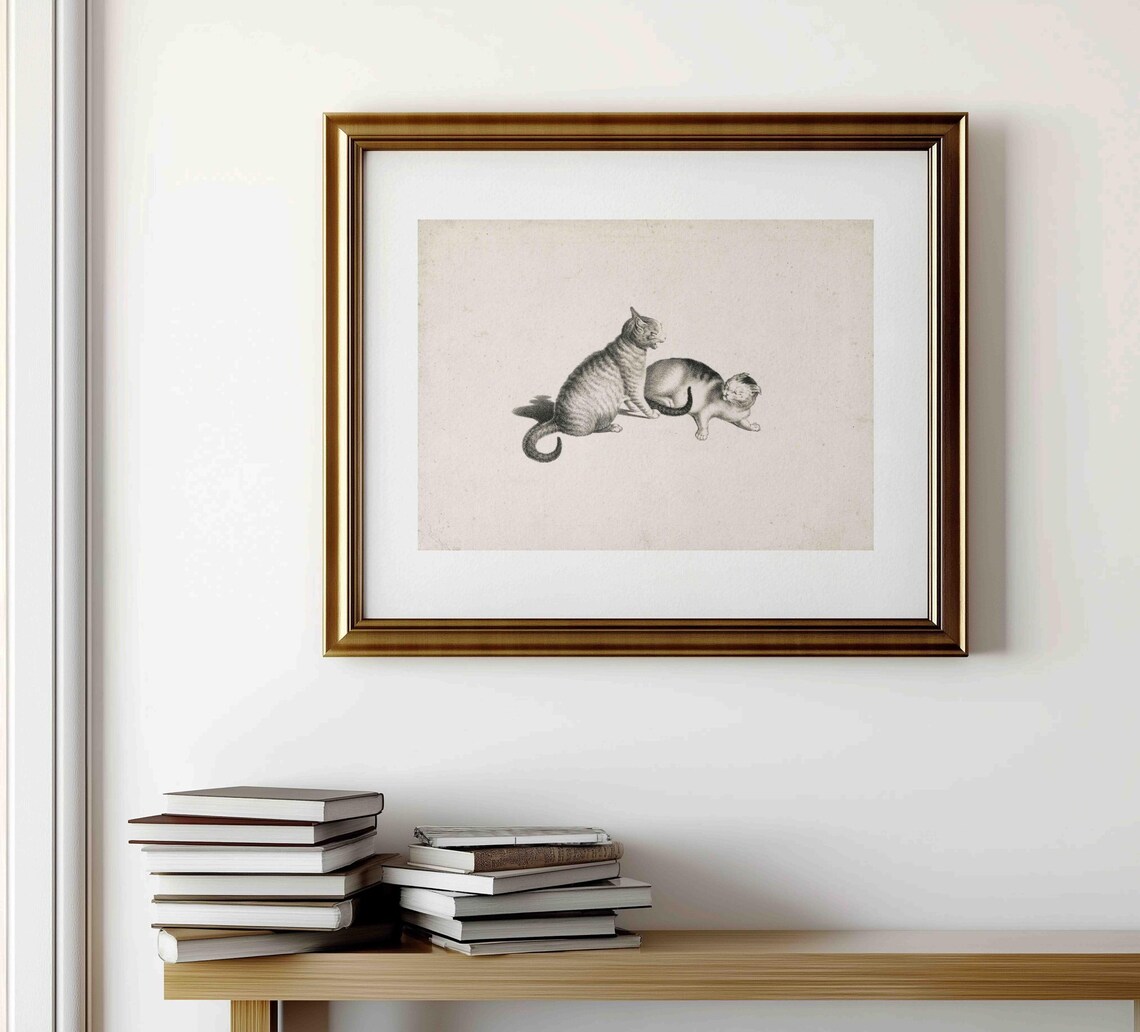 Vintage Cats Etching, Classic Feline Wall Art - Image 3