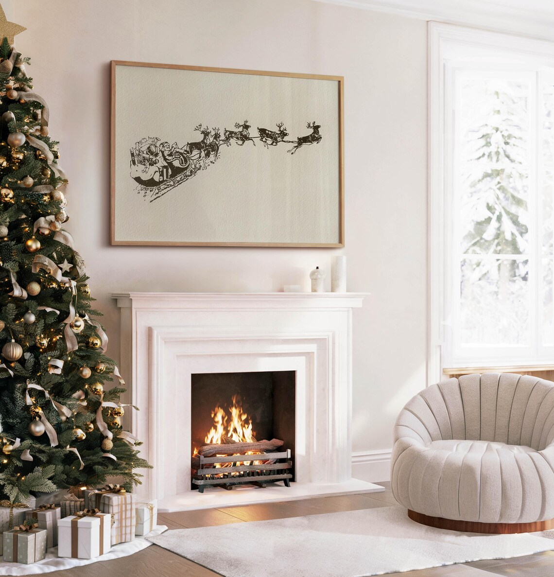 Flying Santa Sleigh, Vintage Holiday Art Print - Image 3