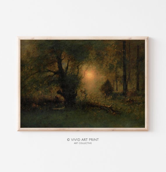 Moody Forest Vintage Muted Painting Wall Art Rustic Ethereal Landscape Home Decor Vivid Art Print Gi 613