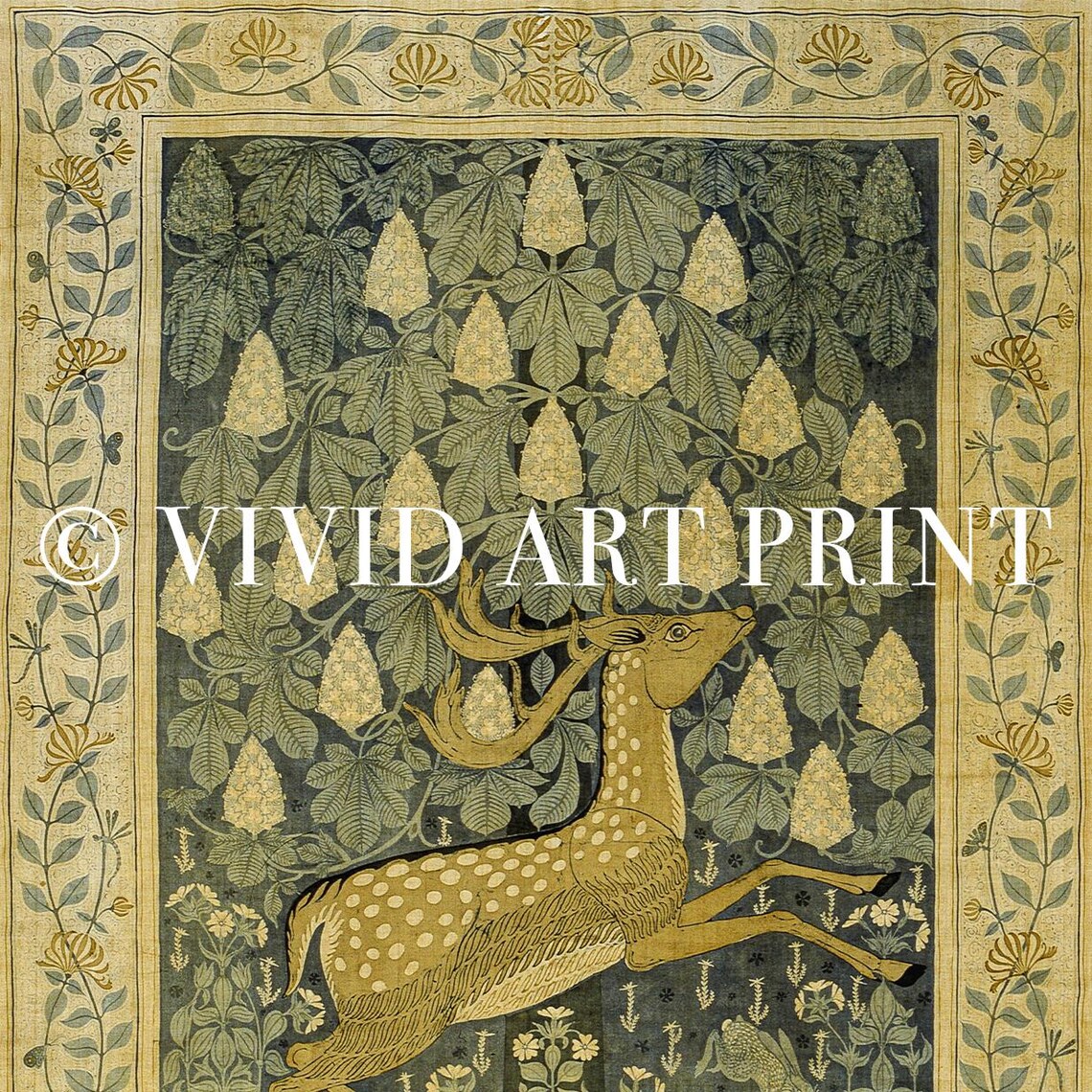 Vintage Golden Reindeer Decorative Pattern Art Print - Image 4