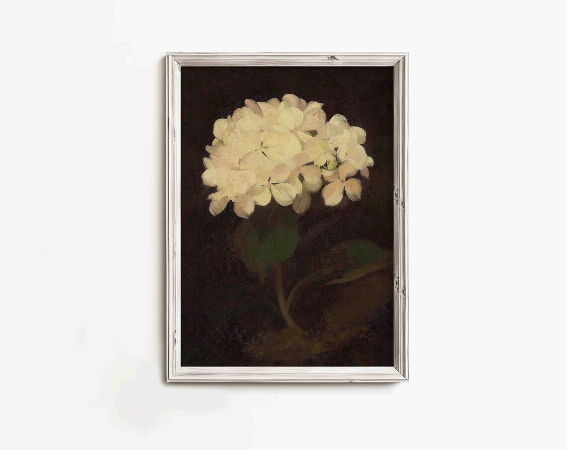 Vintage Still Life White Hydrangea Antique Decor - Image 2